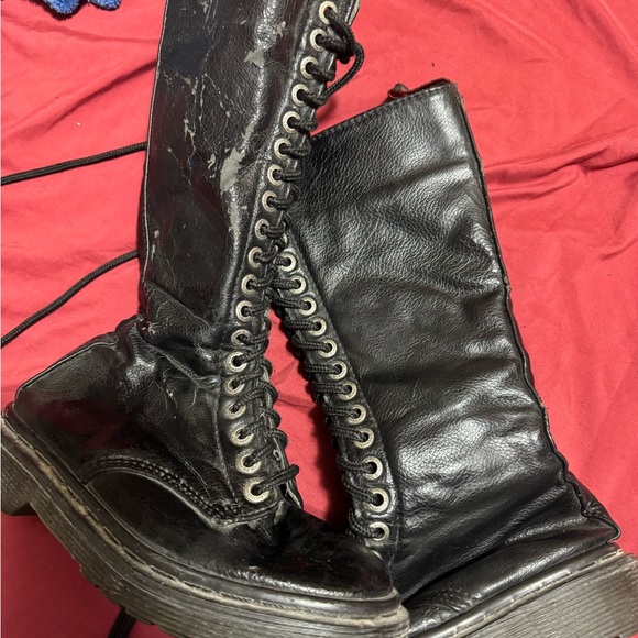Black Leather Lace-Up Boots - Picture 2 of 5